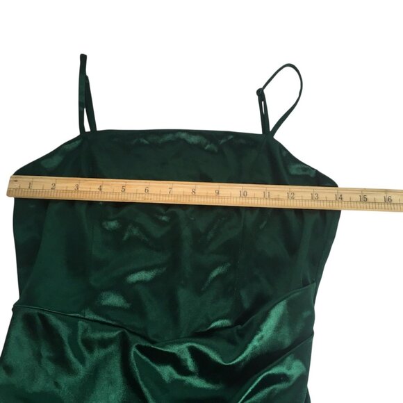 Holiday Fairy Dress Christmas Women Medium Green Satin Ruched Bodycon Mini Party - Picture 10 of 16